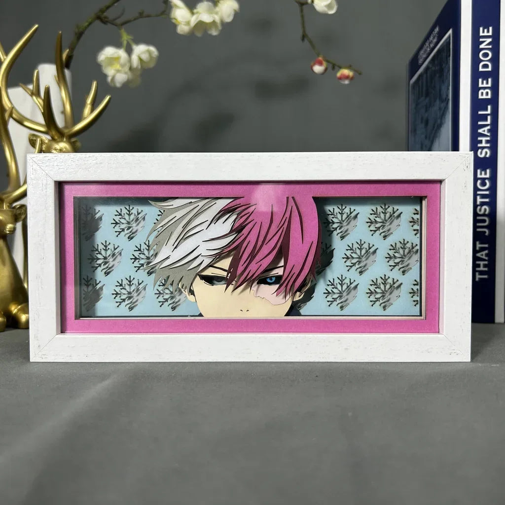 MY HERO ACADEMIA Marco de luz LED 3D que representa a Shoto Todoroki, recorte de papel, perfecto para decoración de habitaciones o como regalo de cumpleaños para fanáticos del anime