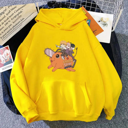 Sweat à capuche casual pour hommes et femmes, avec une impression de Denji et Pochita de Chainsaw Man. Ce pull Harajuku tendance est parfait pour les fans de l'anime, offrant confort et style pour une utilisation quotidienne