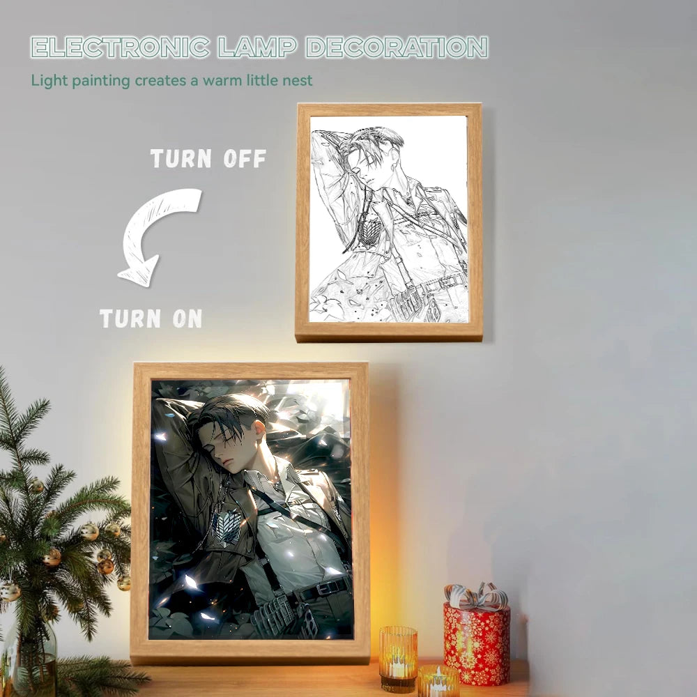 Marco de luz LED USB 23X17cm Ataque a los Titanes | Añade un toque de ambiente a tu habitación con este marco de luz LED Attack on Titan. Perfecto para los fans, este arte mural crea una atmósfera inmersiva y es un regalo ideal. 