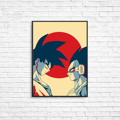 Classic Dragon Ball Z poster with Vegeta and Goku. Vintage canvas print, perfect for aesthetic decoration and gift giving. 